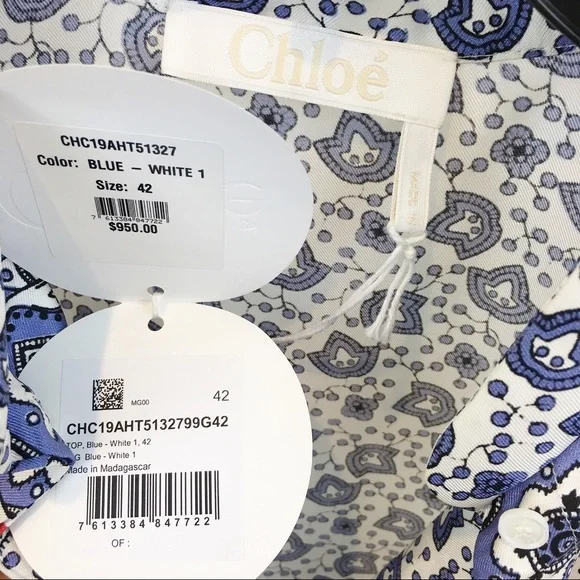 Chloé Silk Bandana Print Mandarin Collar Blouse Chloe FR 42 Size 10
